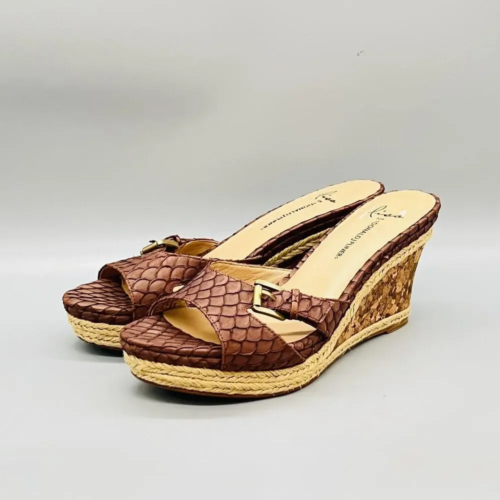 Donald J Pliner Lisa Sandals Womens 9 Brown Leather Espadrille Wedge Shoes